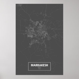 Affiche Marrakech, Maroc (blanc sur noir)
