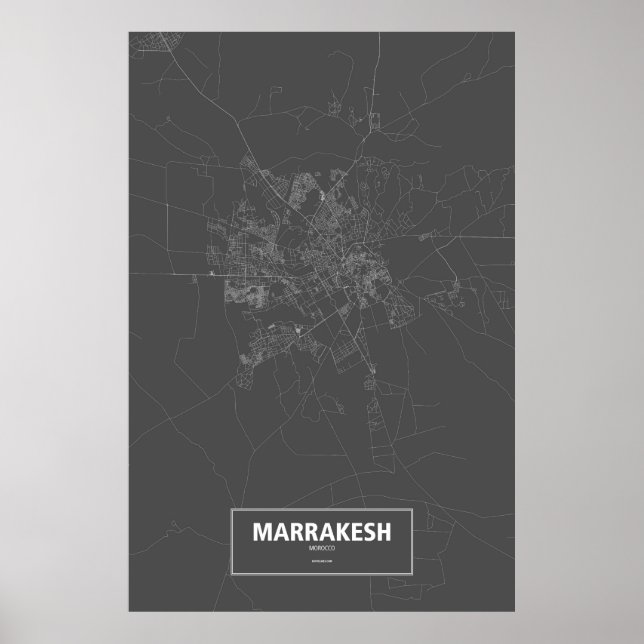 Affiche Marrakech, Maroc (blanc sur noir) (Devant)