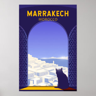 Affiche Marrakech Maroc Cat Retro