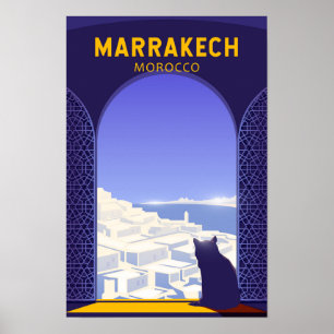 Affiche Marrakech Maroc Chat Rétro