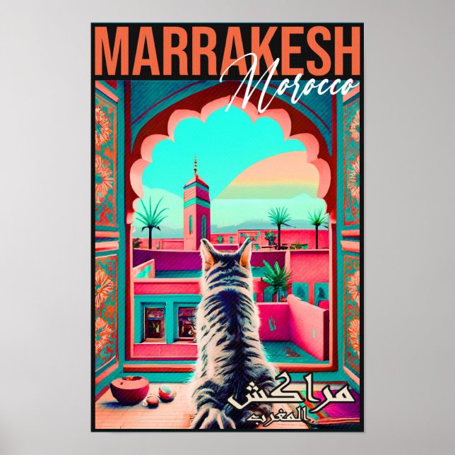 Affiche Marrakech Maroc Chat Voyage Tourisme Souvenir (Devant)