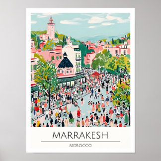 Affiche Marrakech Maroc Illustration d'art vintage Voyage