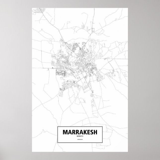 Affiche Marrakech, Maroc (noir sur blanc) (Devant)