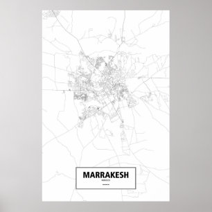Affiche Marrakech, Maroc (noir sur blanc)