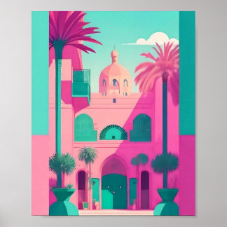 Affiche Marrakech Maroc Vecteur plat Art Turquoise