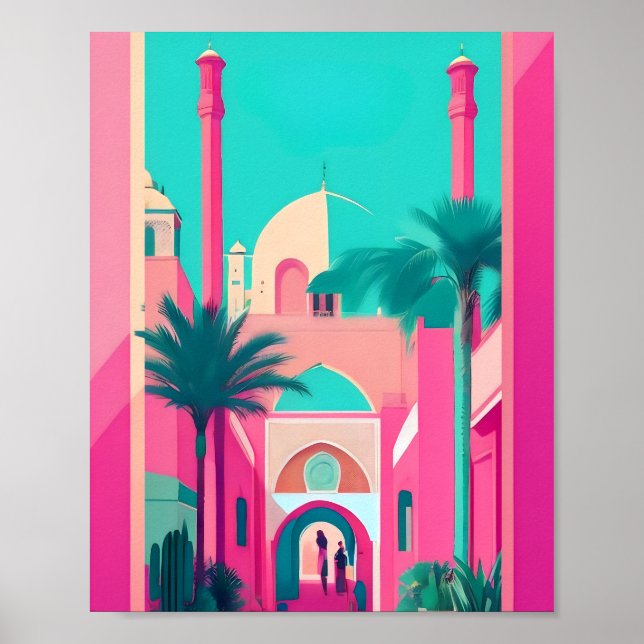 Affiche Marrakech Maroc Vecteur plat Art Turquoise (Devant)