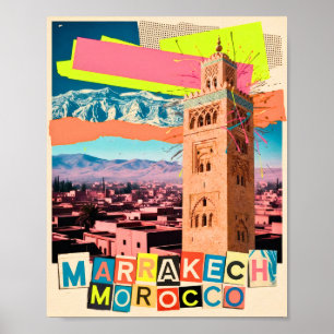 Affiche Marrakech Maroc Voyage Koutoubia Horizon Vintage