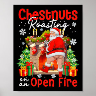 Affiche Marrons rôtis sur un feu ouvert drôle de Père Noël
