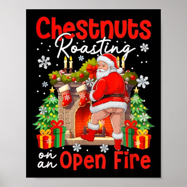 Affiche Marrons rôtis sur un feu ouvert drôle de Père Noël (Devant)
