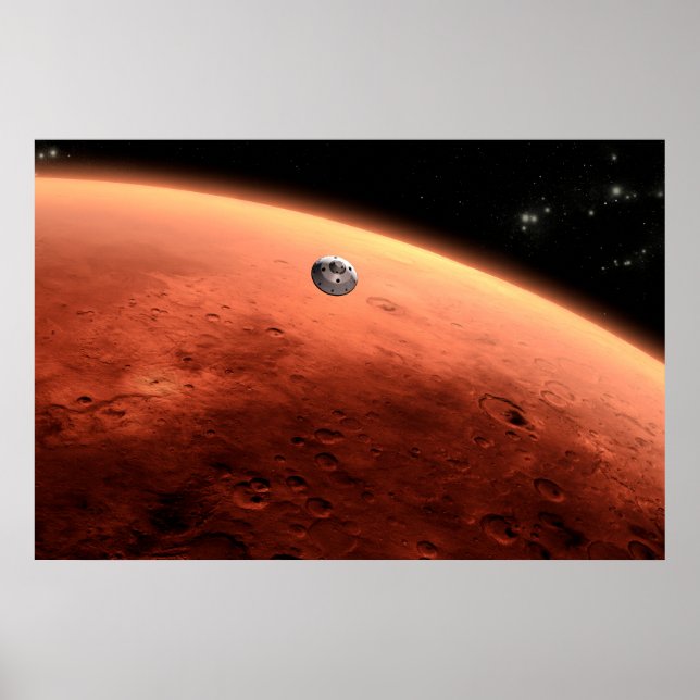 Affiche Mars Science Laboratory approchant Mars. (Devant)