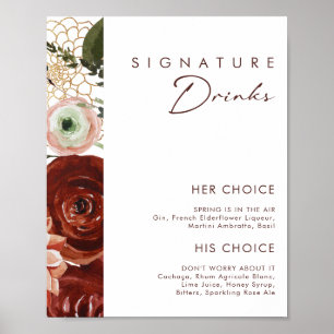 Affiche Marsala Automne Floral   Signature Drinks Signe