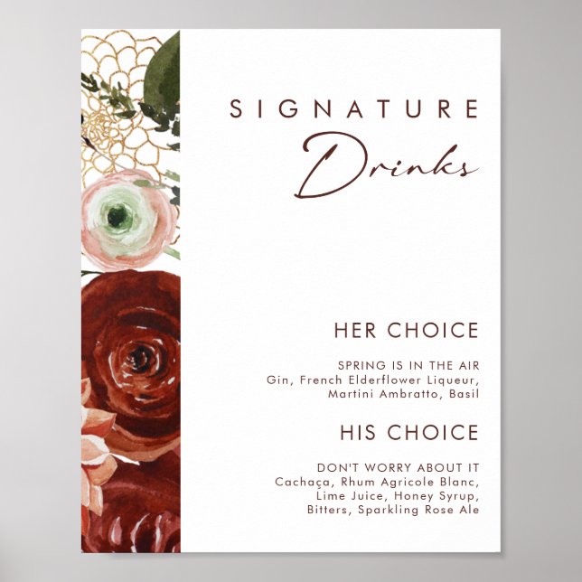 Affiche Marsala Automne Floral | Signature Drinks Signe (Devant)