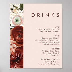 Affiche Marsala Autumn Floral   Menu Boissons Mariages