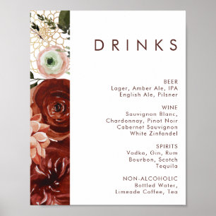Affiche Marsala Autumn Floral   Menu Boissons Mariages bla