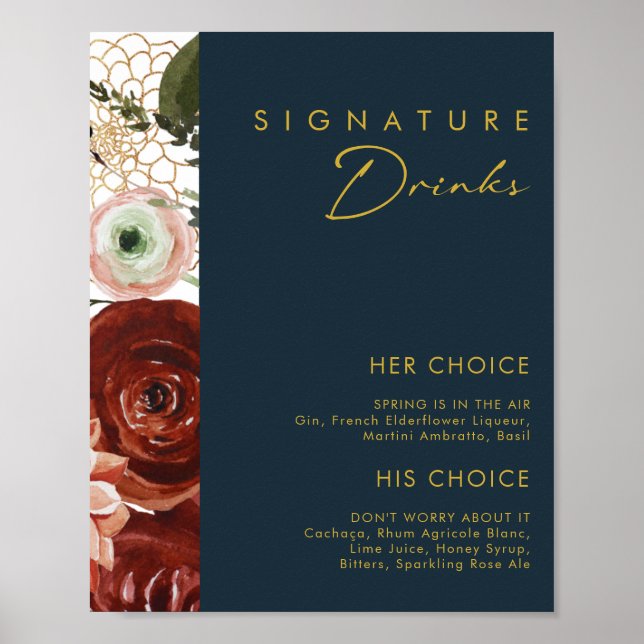 Affiche Marsala Autumn Floral | Navy Signature Drinks (Devant)