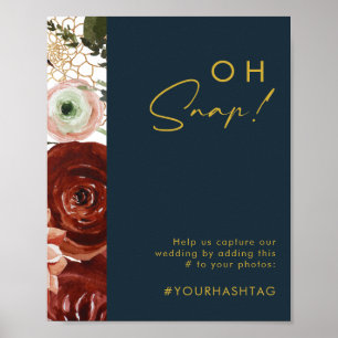 Affiche Marsala Autumn Floral Signe de Hashtag Navy Oh S