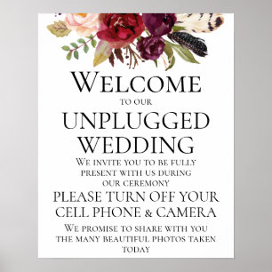 Affiche Marsala Boho Floral Unplugged Ceremony Mariage