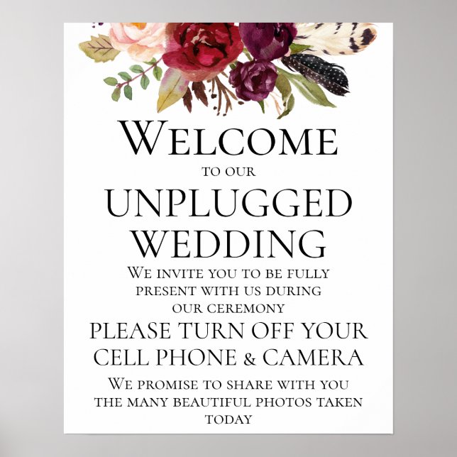 Affiche Marsala Boho Floral Unplugged Ceremony Mariage (Devant)
