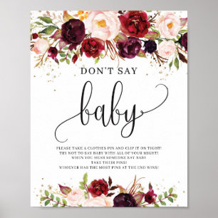 Affiche Marsala bordeaux rustique ne pas dire baby sign je