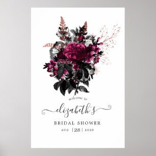 Affiche Marsala et Rose Gold Floral Bridal Shower Bienvenu