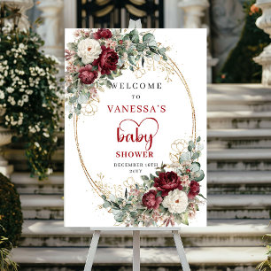 Affiche Marsala Fleurs Eucalyptus Bienvenue Baby Shower