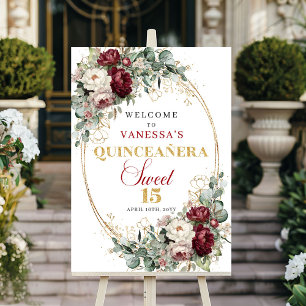 Affiche Marsala floral eucalyptus or Quinceañera de bienve