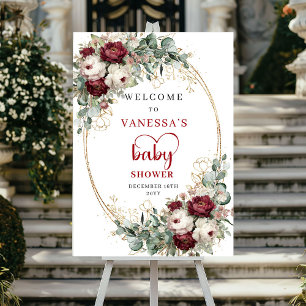 Affiche Marsala Floral Greenery Baby Shower Bienvenue