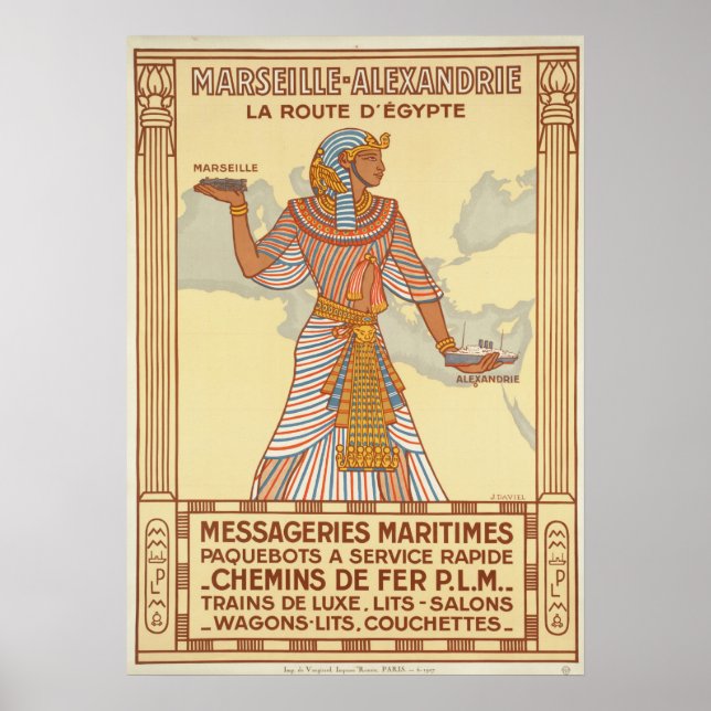 Affiche Marseille - Alexandrie Égypte Vintage voyage (Devant)