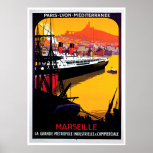 Affiche Marseille Navire Vintage Annonce