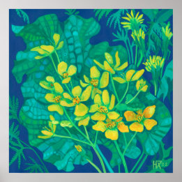 Affiche Marsh Marigold Fleurs sauvages d'été peinture flor