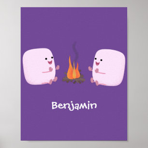 Affiche Marshmallows mignons roses par dessin animé sur le