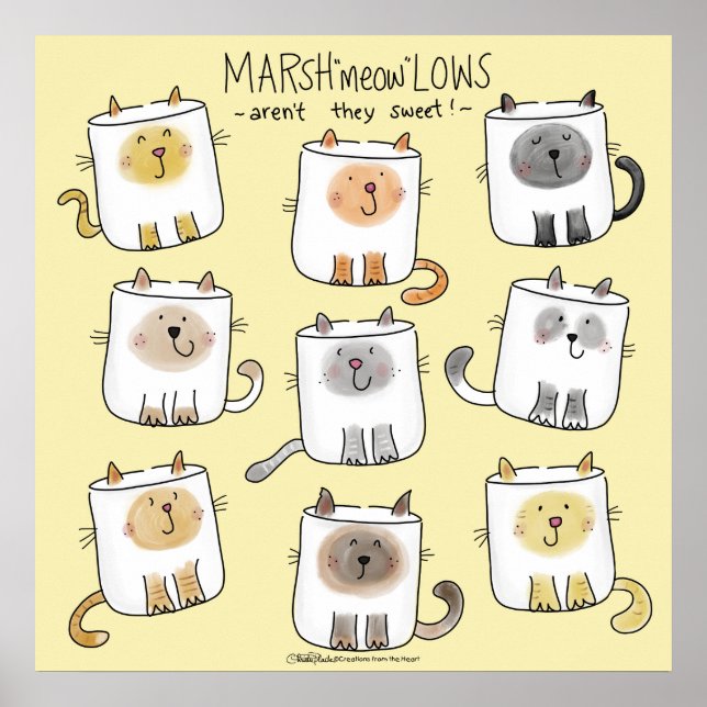 Affiche MARSHmeowLOWS Jeu de mots fantasques Chat Marshmal (Devant)