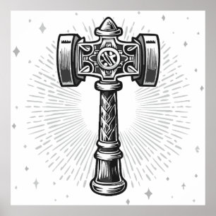 Affiche Marteau de Thor Mjolnir noir et blanc