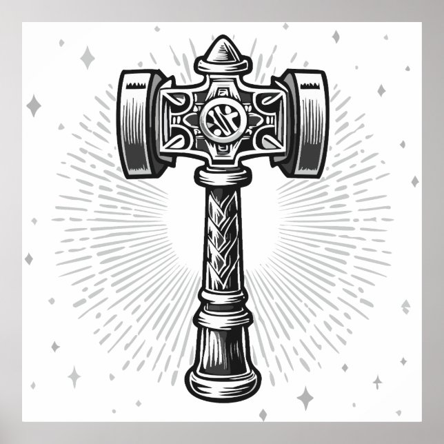 Affiche Marteau de Thor Mjolnir noir et blanc (Devant)