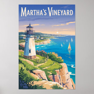 Affiche Martha's Vineyard Massachusetts Phare Voyage