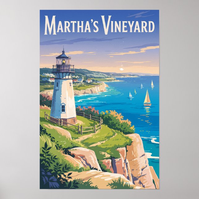 Affiche Martha's Vineyard Massachusetts Phare Voyage (Devant)