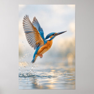 Affiche Martin-pêcheur commun en vol au-dessus de l'eau Fa