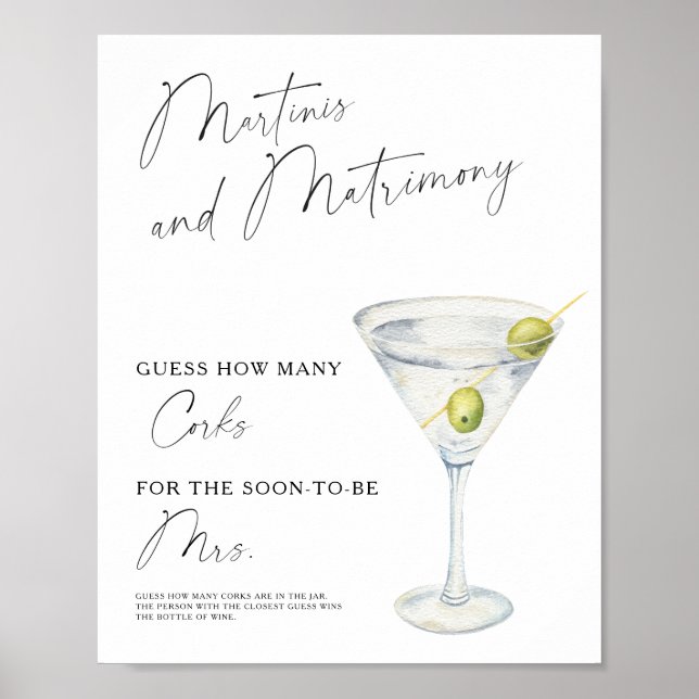 Affiche Martini aquarelle Baby shower Combien de bouchons  (Devant)