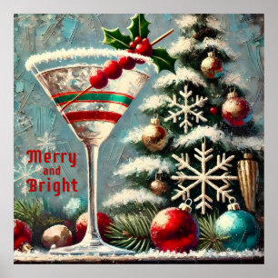 Affiche Martini de Noël Retro les années 50 Cranberry