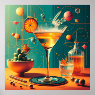 Affiche Martini de tempête cosmique futuriste atomique