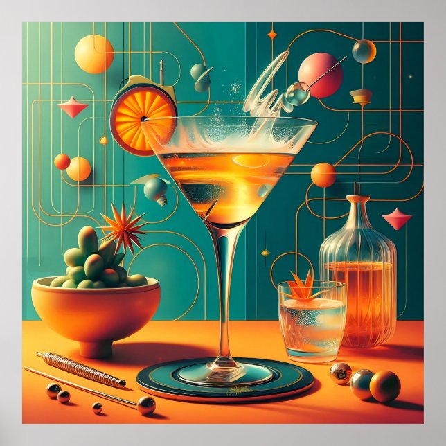 Affiche Martini de tempête cosmique futuriste atomique (Devant)