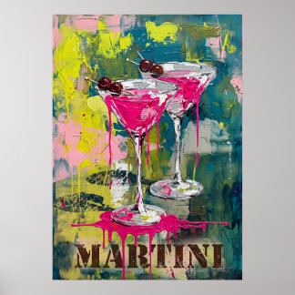 Affiche Martini Pop Art Rose Néon : Peinture de cocktail m
