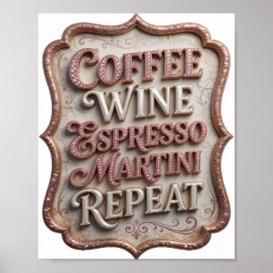 AFFICHE MARTINI RÉPÉTER CAFÉ VIN ARGENTÉ ESPRESSO