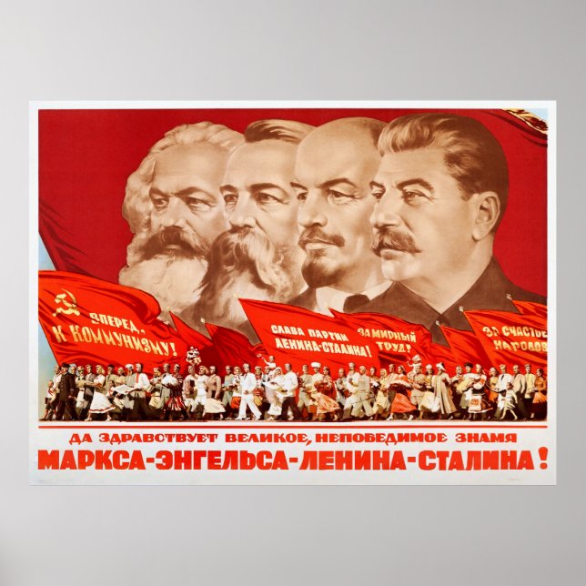 Affiche Marx, Engels, Lénine et Staline, 1953 Propagande (Devant)