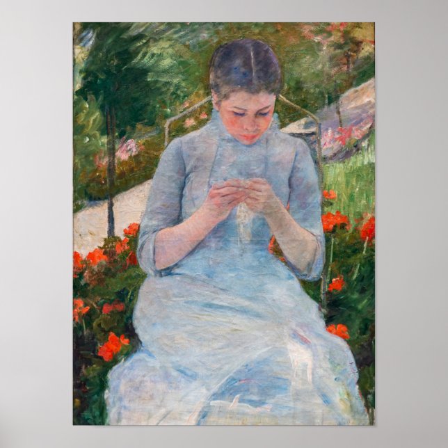 Affiche Mary Cassatt - Fille couture dans un jardin (Devant)