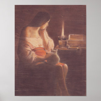 Affiche Mary Magdalene and the cat Georges de La Tour