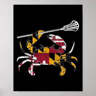 Affiche Maryland Crabe Bleu Lacrosse Lover Drapeau De Mari