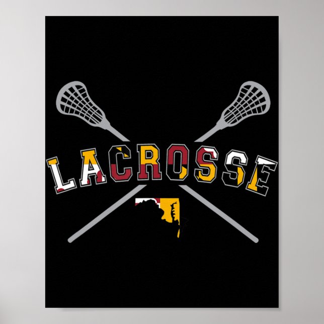 Affiche Maryland Flag Lacrosse Boys  Mens College LAX Stic (Devant)
