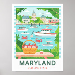 Affiche Maryland Old Line State USA Summer Travel