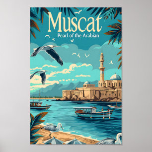 Affiche Mascate Oman Illustration de voyage d'art Vintage